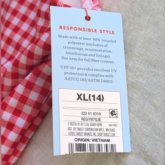 Girls Red Gingham Swimsuit - Picture 5 of 10